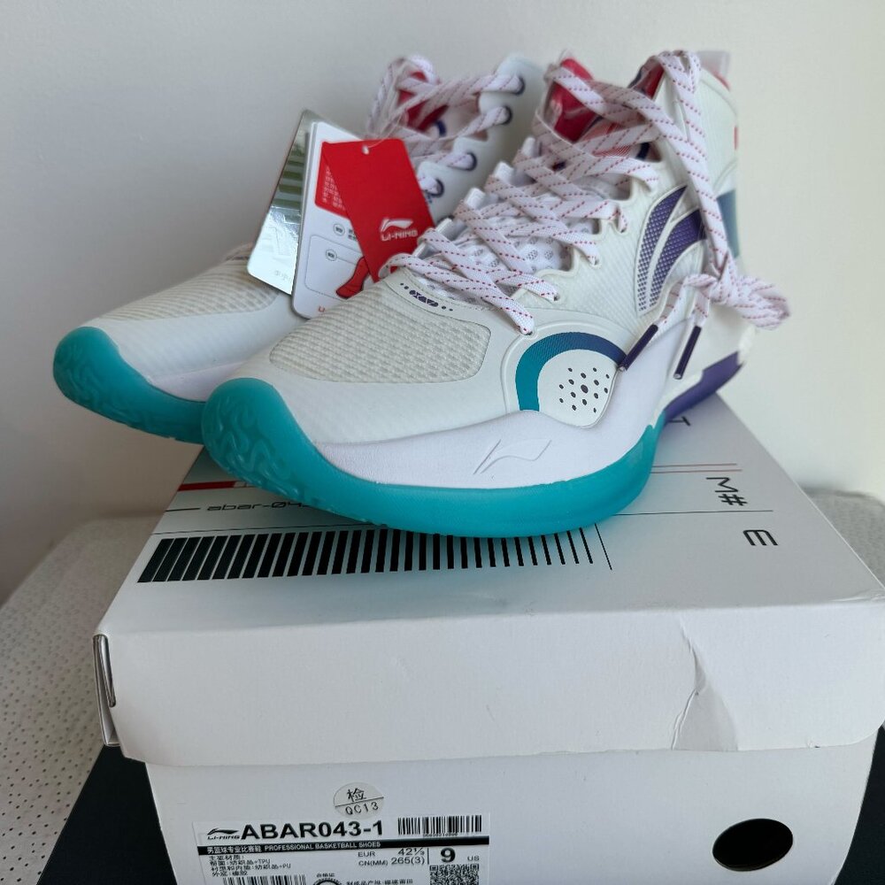 Li-Ning Yu Shuai 15 "White/Purple/Turquoise" ABAR043-1 Sz 9 NEW